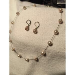 90s style Pearl Necklace & Earrings set